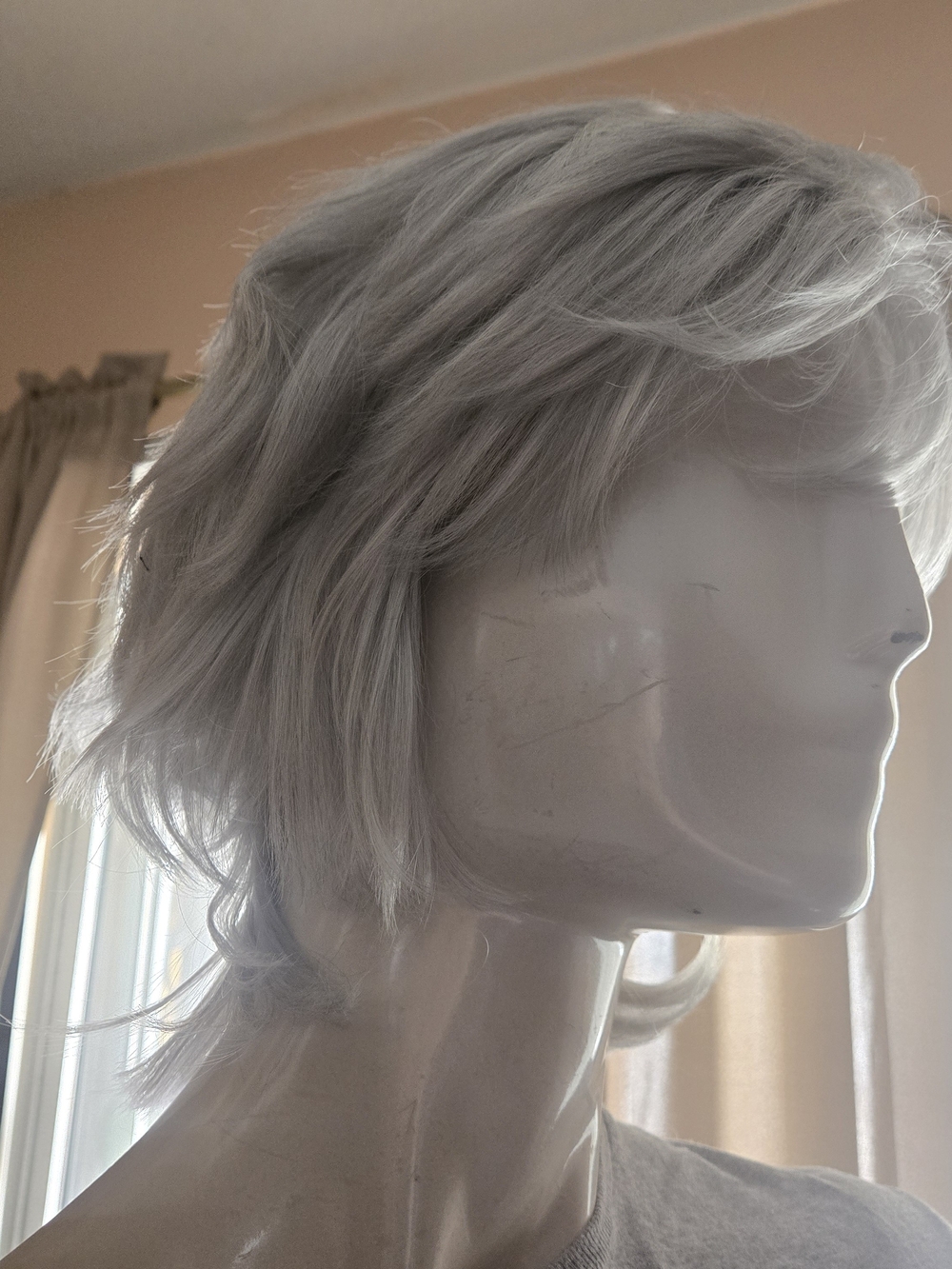 Silver Gray Layered Shag Wig 10” Synthetic Wig w/ Wig Cap Cosplay